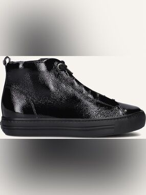 Paul Green Black Patent Genuine Leather Ankle Bootie Made in Austria.
